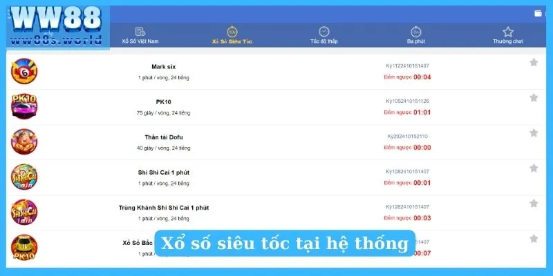 Xổ số siêu tốc tại hệ thống